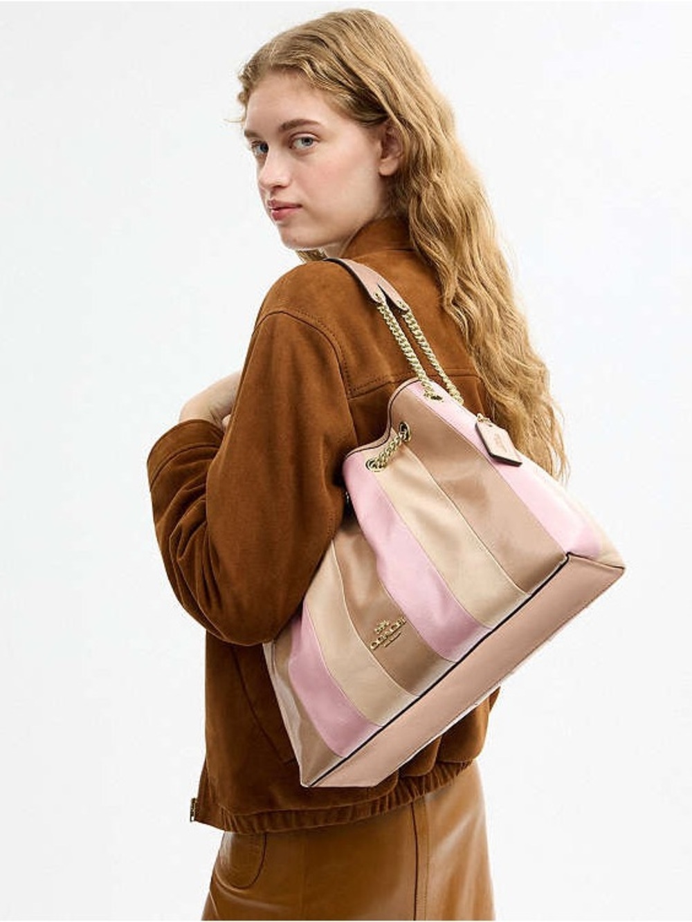 Coach Evelyn Shoulder Bag With Striped Patchwork NWT - Picture 8 of 9
